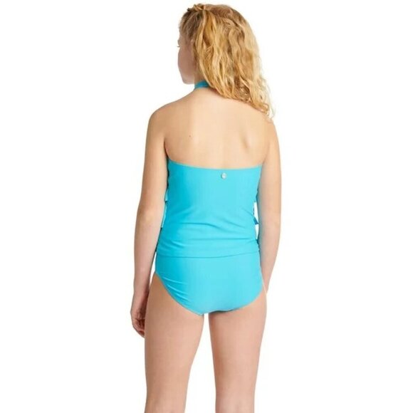 Justice Girls 2 Piece Ruffled Halter Rainbow Strap Tankini Swimsuit Size S 7/8 - Picture 2 of 11